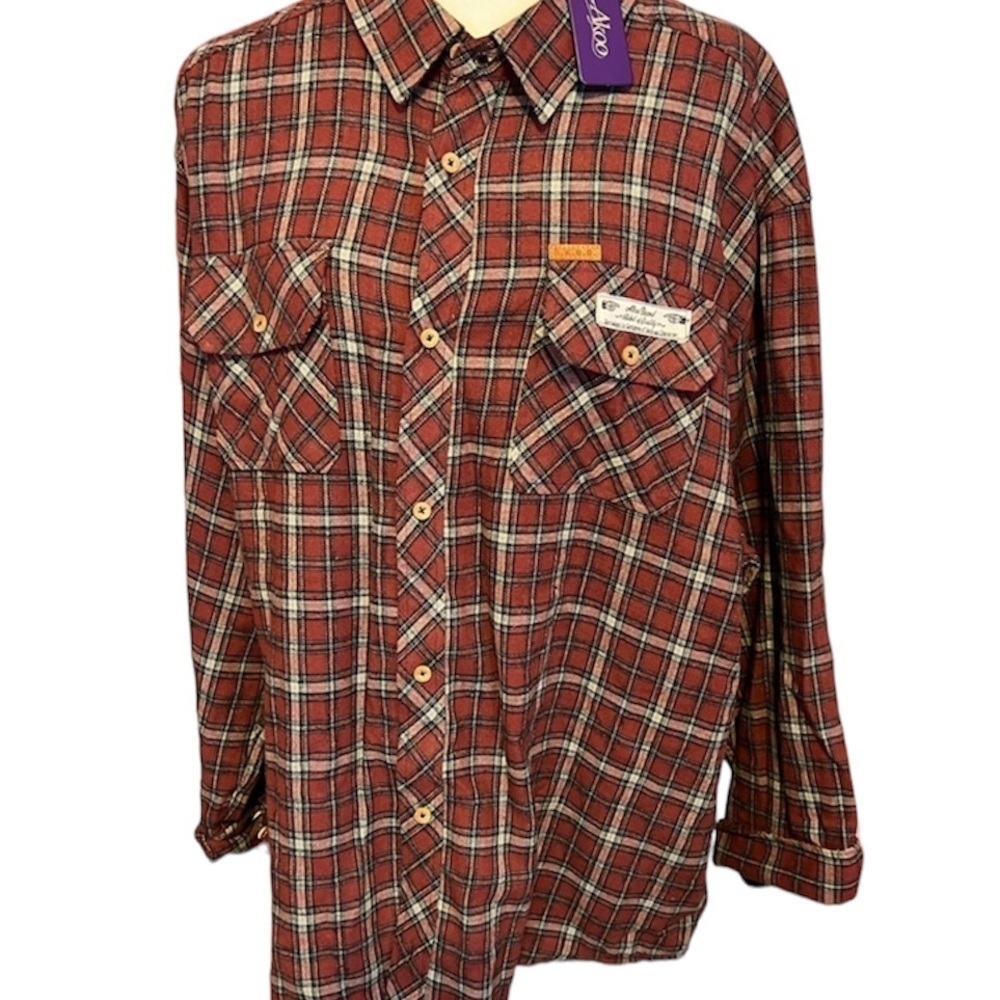 NWT AKOO Plaid Cotton Shirt Button XXL